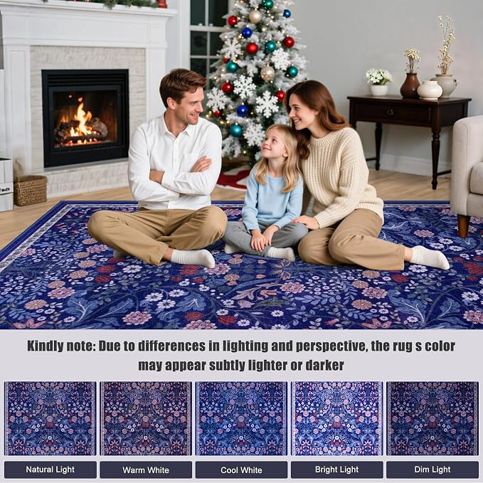 Round Area Rug for Living Room: 6 ft Floral Washable Circle Rug Soft Boho - Image 9