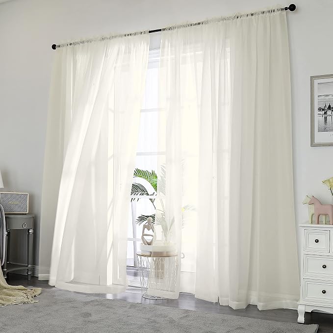 OWENIE Sheer Curtains 84 Inches Long 2 Panels Set, Ivory Sheer Curtain by OWENIE