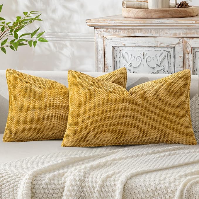 MIULEE Pack of 2 Lumbar Couch Throw Pillow Covers 20x12 Inch Neutral Gold by MIULEE
