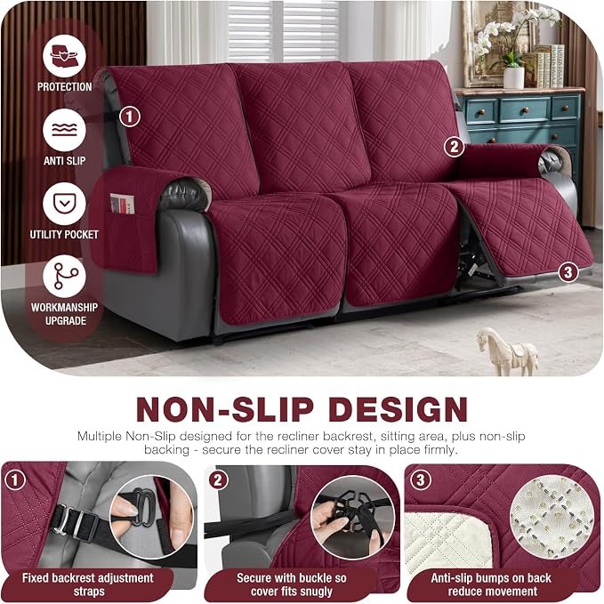 TAOCOCO 100% Waterproof Recliner Sofa Covers 3 Seater, Split Couch Covers - Image 4