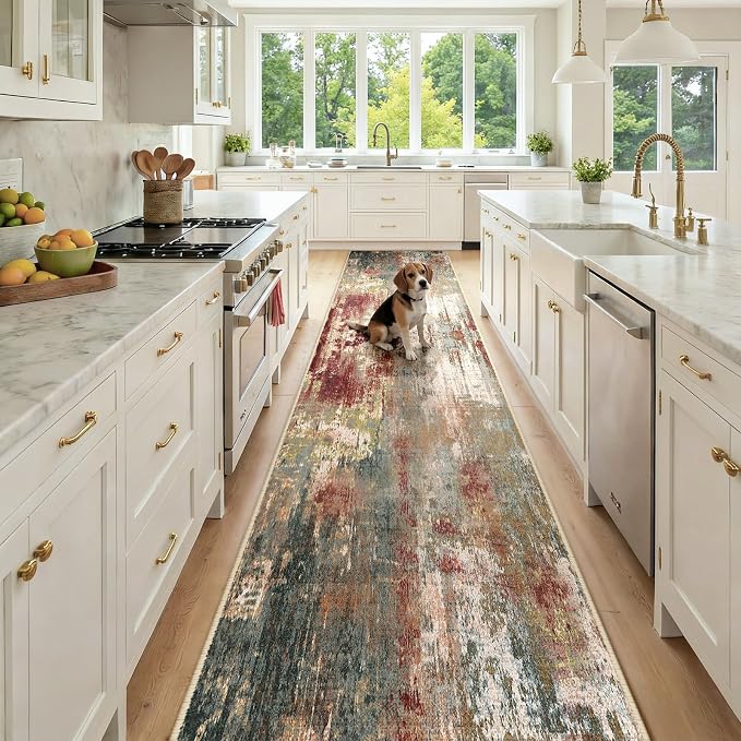 Washable Area Rugs 2'6'' x12 Non-Slip Modern Abstract Soft by RELEANY