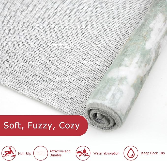 KOZYFLY Modern Abstract 3x5 Area Rug Washable Bedroom Rug Light Green Yellow - Image 5