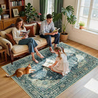 Area Rugs 5'x7' Washable Non-Slip, Floral Vintage Distress Print Pattern - Image 3
