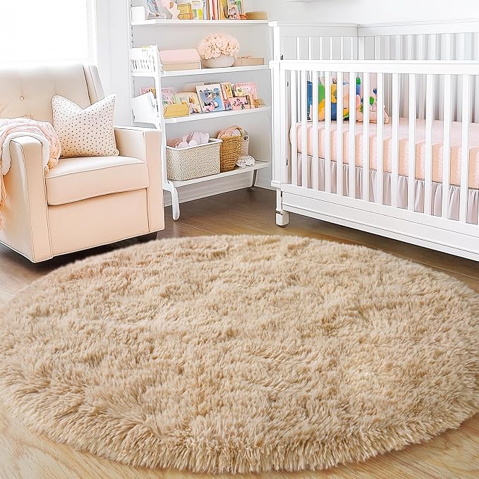 4'x4' Beige Round Rug for Bedroom, Ultra Soft Fluffy Circle Rug for Kids Girls - Image 8