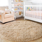 5'x5' Beige Round Rug for Bedroom, Ultra Soft Fluffy Circle Rug for Kids Girls - Image 7