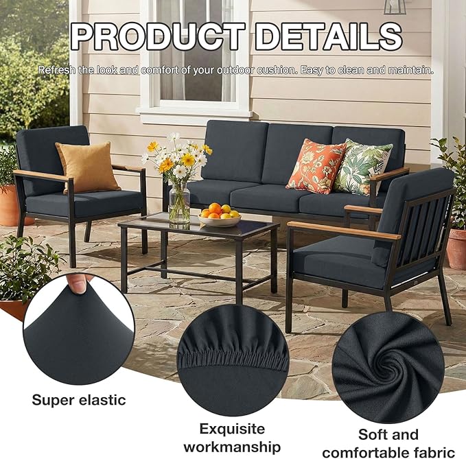 hyha 14Pcs Patio Cushion Covers, Stretch Outdoor Couch Cushion Covers, Washable - Image 3