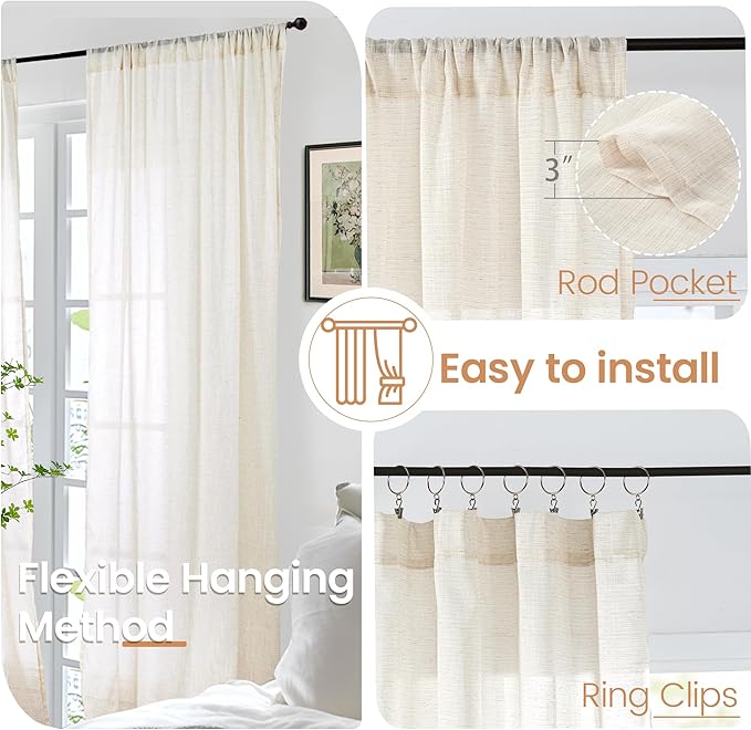 BGment Beige Linen Curtains 84 Inch Length - Image 6