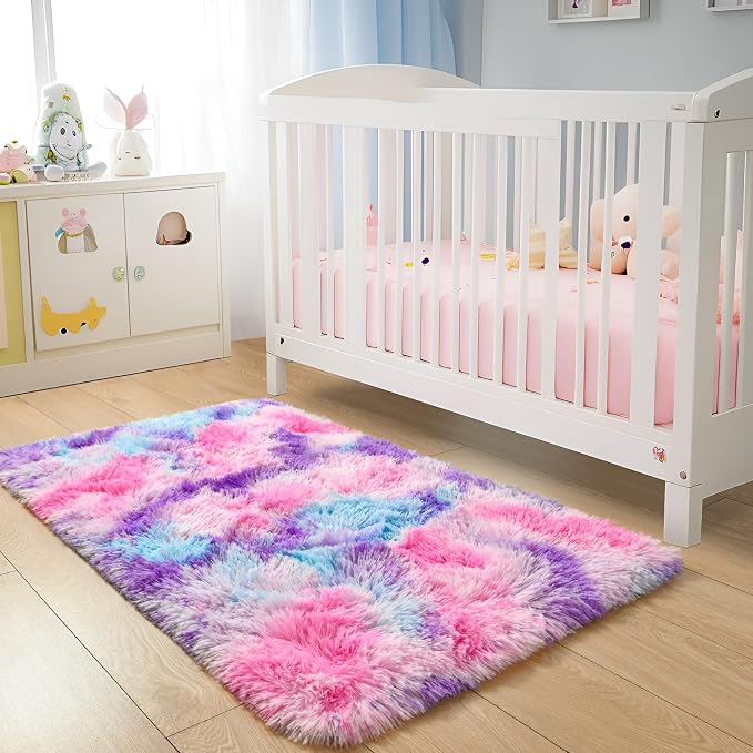Tepook Soft Rainbow Rug for Girls Room, Cute Fluffy Girls Bedroom Rugs - Image 4