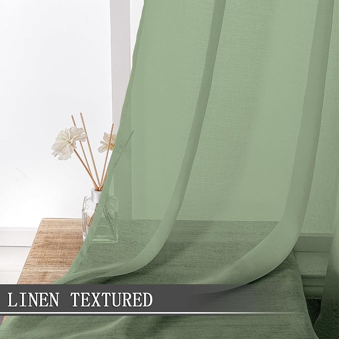 Tollpiz Short Sheer Tier Curtains Linen Textured Half Kitchen Curtain Sheers - Image 2