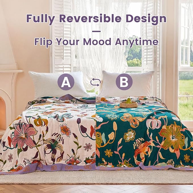 MSGKV Boho Throw Blanket 90"x90" Floral Blanket - Image 4