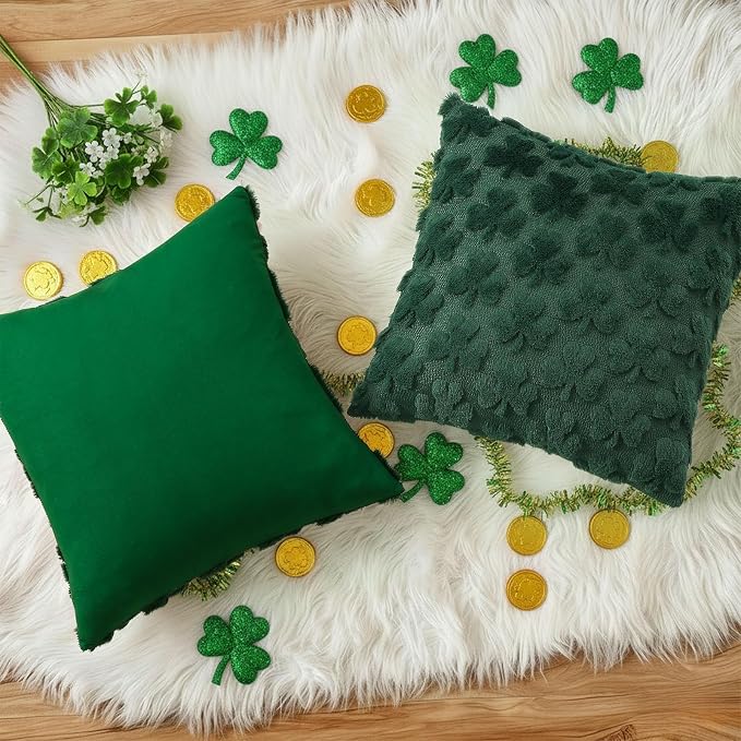 decorUhome St. Patrick’s Day Shamrock Green Pillow Covers 18x18 Inch Set of 2 - Image 6