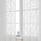 OWENIE Furman White Sheer Curtains 45 Inch Length 2 Panels Set - Image 3