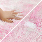Super Soft Fluffy Living Room Area Rug 2x6 ft Tie-Dyed Light Pink Shaggy Furry - Image 6