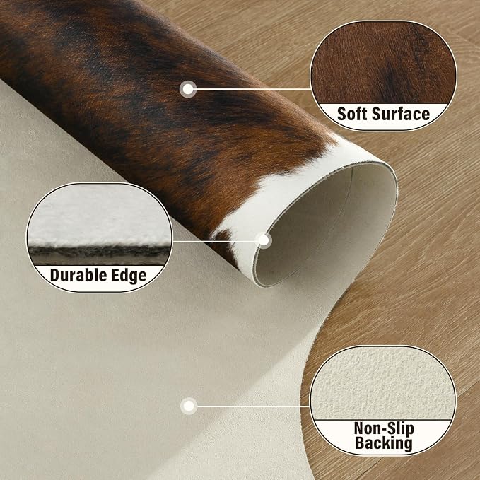 AROGAN Western Decor Faux Fur Cowhide Rug, 5.2x6.3 Feet Premium Animal Skin Cow - Image 8