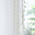 WAZZIO Boho Lace Curtains 72 Inches 2 Panel, Light Filtering Privacy Tassel & - Image 6