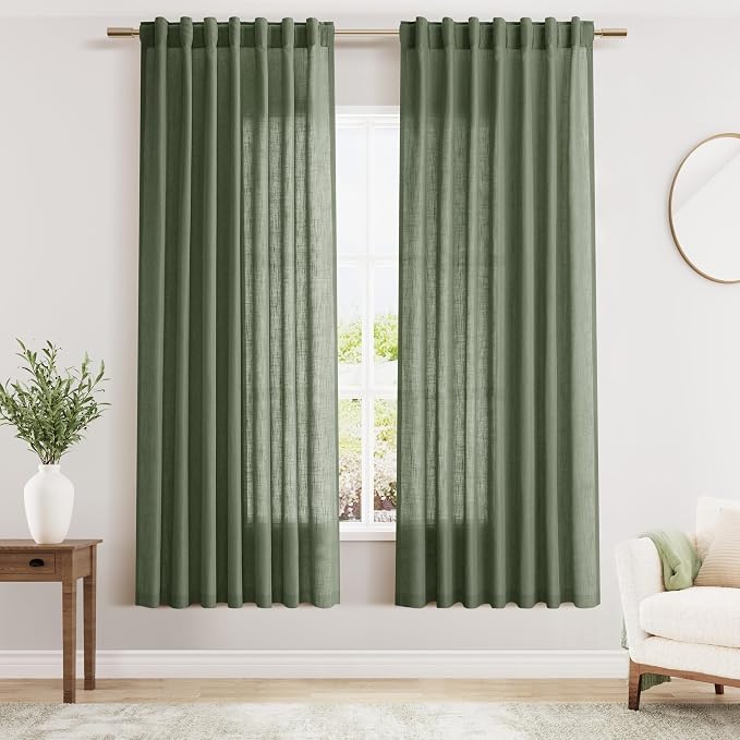 Nanspring Olive Green Linen Curtains 72 Inches Long 2 Panels Set by Nanspring