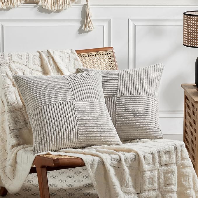 Fancy Homi 2 Packs Neutral Grey Samll Decorative Throw Pillow Covers 14x14 Inch by Fancy+Homi