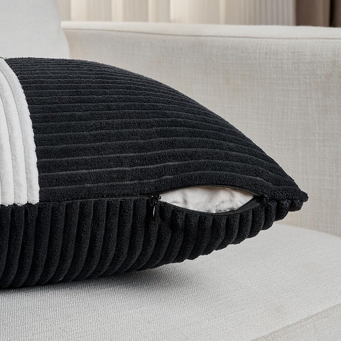 Fancy Homi Set of 2 Black White Big Decorative Throw Pillow Covers 24x24 Inch - Image 4
