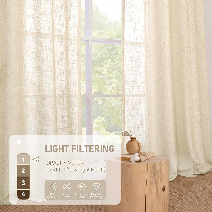LAMIT Linen Curtains 95 inch for Living Room, Soft Thick Light Filtering Boho - Image 4