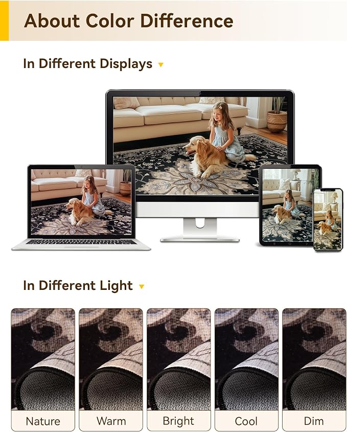 Area Rugs 10'x14' Washable Non-Slip, Floral Vintage Distress Print Pattern - Image 8