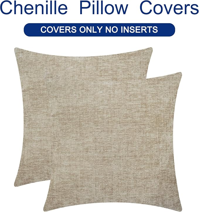 CaliTime Throw Pillow Covers Decorative 24 X 24 Inches Pack of 2 Cozy Chenille - Image 6