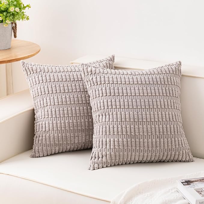 Pack of 2 Corduroy Decorative Throw Pillow Covers 18x18 Inch Soft Striped by Unknown