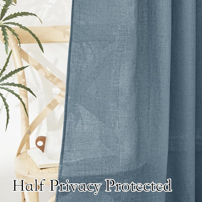 RYB HOME Stone Blue Sheer Curtains 90 inch Long Light Filtering Privacy Window - Image 4