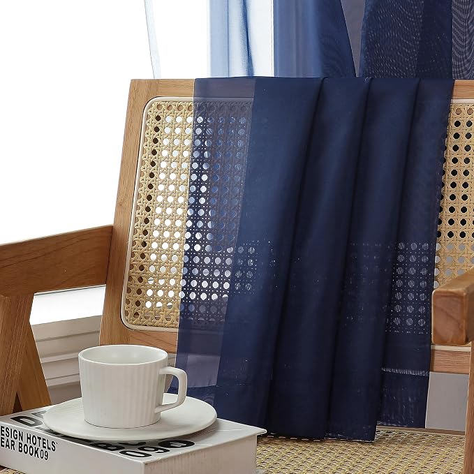 Aiyufeng Navy Blue Sheer Curtains 63 inch Length 2 Panels Set, Sheer Blue - Image 7