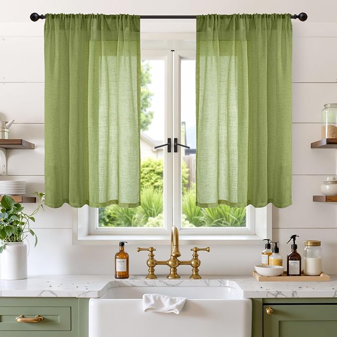 BGment 40 Inches Long Olive Green Linen Curtains by BGment