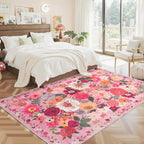 Pink Floral Girls Room Rug 4x6, Non-Slip Washable Rugs - Image 5