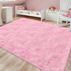 Tie-Dye Pink Soft Shaggy Fluffy Rug by JiaoBaba