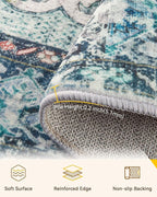 Area Rugs 6ft Washable Non-Slip, Floral Vintage Distress Print Pattern - Image 4