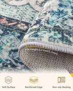 Area Rugs 8ft Washable Non-Slip, Floral Vintage Distress Print Pattern - Image 4