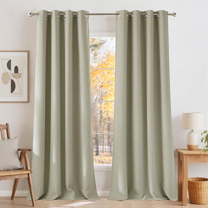 NICETOWN Faux Linen Beige Blackout Curtains 84 inches Long by NICETOWN