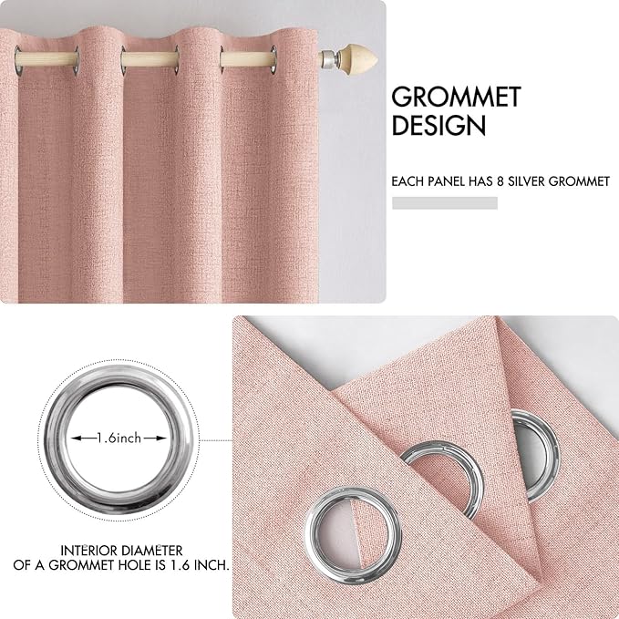 MIULEE Linen Blackout Curtains for Bedroom Thermal Insulated Blush Pink Grommet - Image 4