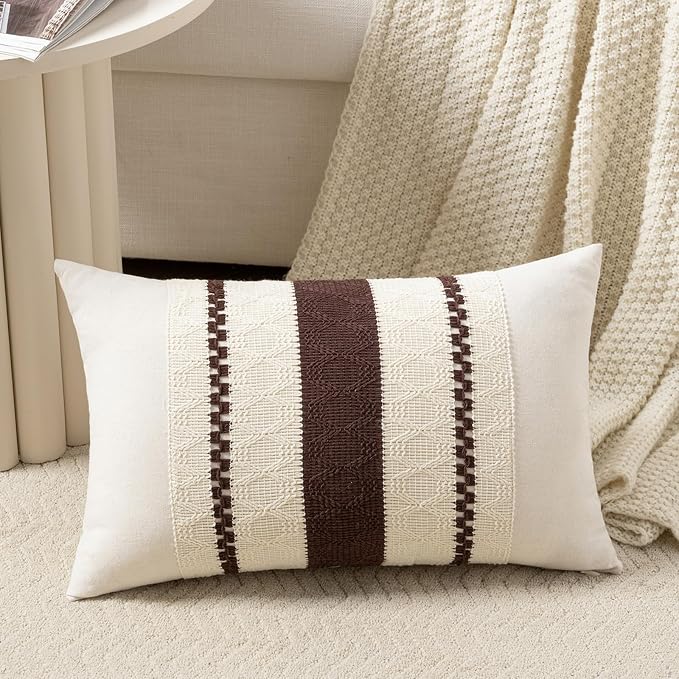 Fancy Homi Set of 1 Boho Brown Long Lumbar Decorative Throw Pillow Cover 12x24 by Fancy+Homi