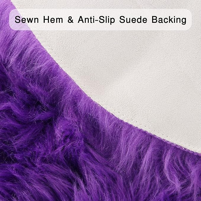 duduta Purple Faux Sheepskin Throw Rug 2x3 ft, Fluffy Shag Fur Chair Cover - Image 2
