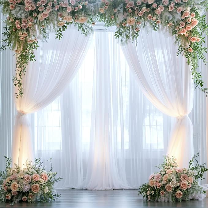 White Backdrop Curtain for Parties 10 ft x 10 ft Sheer Tulle Backdrop Drapes - Image 4