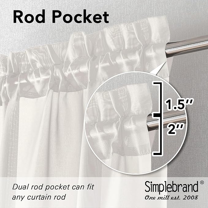 Simplebrand Rod Pocket Top Solid Voile Sheer Curtains - Image 2