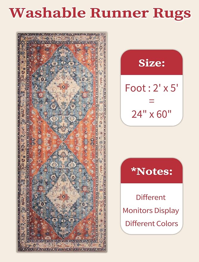 SERISSA Boho Washable Runner Rug, 2x5 Rug Non-Slip Tribal Hallway Kitchen - Image 6