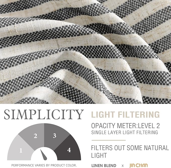 jinchan Tie Up Linen Textured Striped Tie Curtain - Image 5