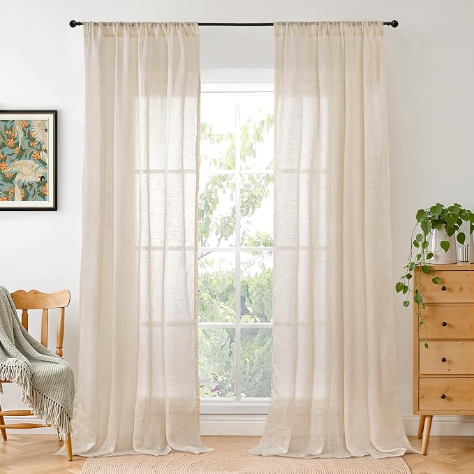 BGment Burlap Linen Semi Sheer Curtains 84 Inch Length by BGment