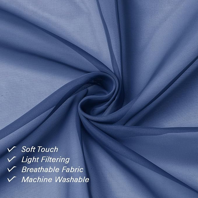 Lecloud Royal Blue Sheer Curtains 90 Inches Long 2 Panels, Living Room Curtains - Image 3