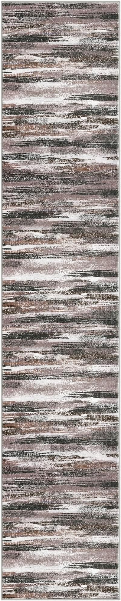 Lansny Modern Abstract Runner Rug 2.6x14, Dark Light Brown White Washable Long - Image 8