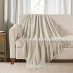 BOURINA Beige Throw Blanket 50x60 Inches Throw Textured Solid Soft Ripple by BOURINA