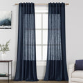 Navy Blue Linen Blend Drapes 84 Inch Length 2 Panels Set Back Tab Rod Pocket by Nanspring
