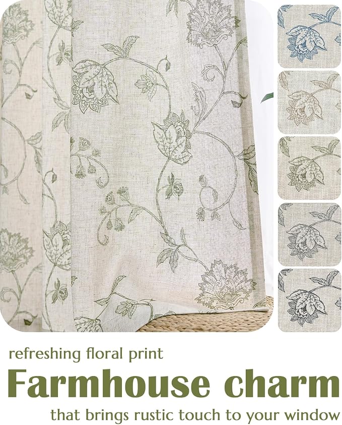 jinchan Linen Curtains Floral Curtain 84 Inch Length - Image 6