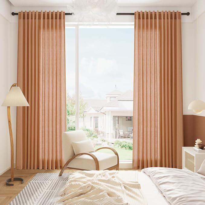 Nanspring Peach Quartz Linen Curtains 120 Inch Length 2 Panel Set Back Tab Loop - Image 8