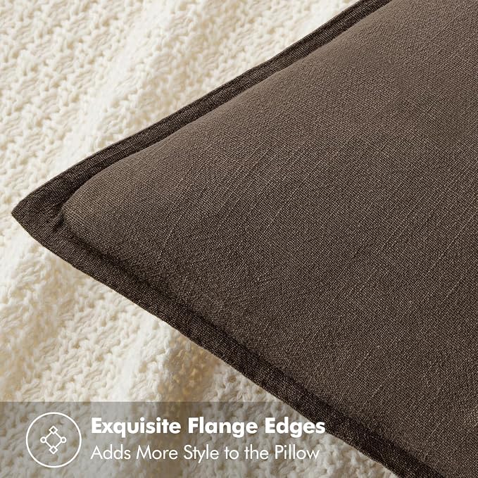 MIULEE Decorative Linen Euro Sham Pillow Covers 24x24 Dark Coffee Chocolate - Image 2