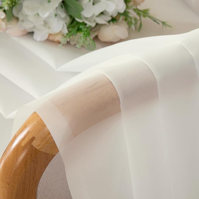 Lecloud Ivory Sheer Curtains 84 Inches Long 2 Panels, Solid Voile Light - Image 8
